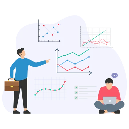 Garçon présentant un rapport sous forme de graphique linéaire  Illustration