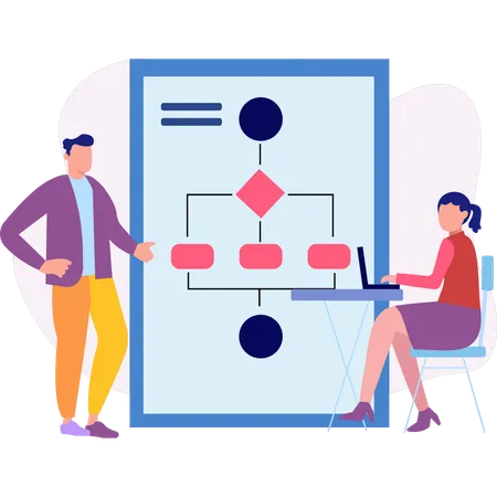 Garçon présentant un diagramme à la fille  Illustration