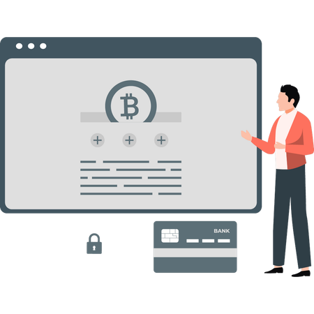 Garçon présentant une page Web Bitcoin  Illustration