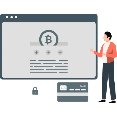 Garçon présentant une page Web Bitcoin  Illustration