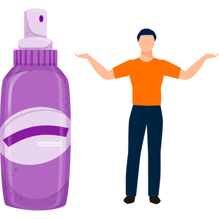Un garçon présente un spray déodorant  Illustration