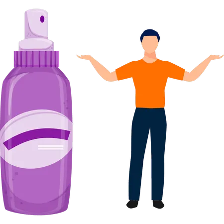 Un garçon présente un spray déodorant  Illustration