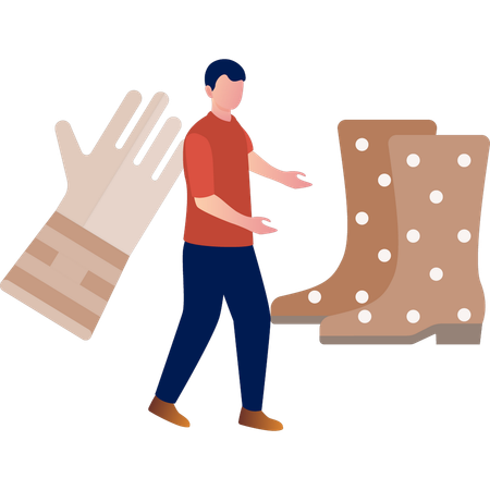 Un garçon présente des chaussures d'hiver  Illustration