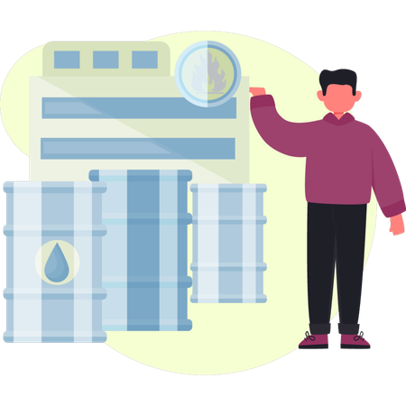 Un garçon présente un bidon d'essence  Illustration