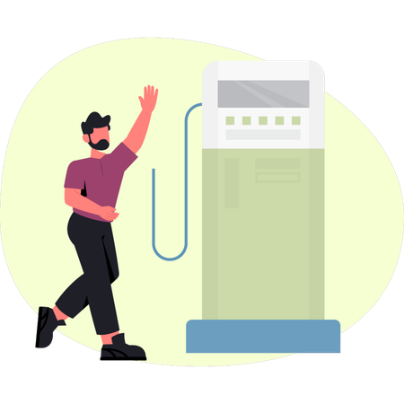 Un garçon présente une station de biocarburant  Illustration