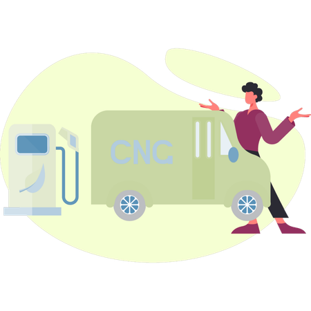 Un garçon présente une station-service  Illustration