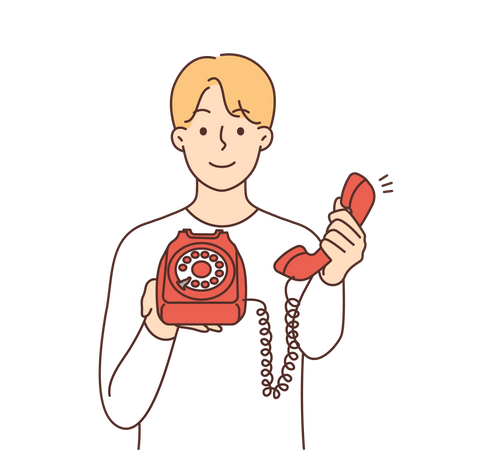 Un garçon répond à un appel téléphonique  Illustration