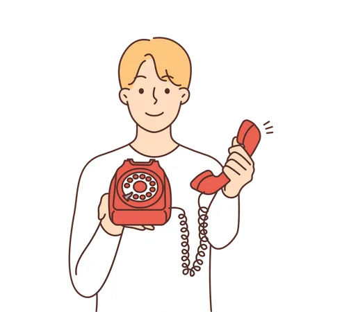 Un garçon répond à un appel téléphonique  Illustration