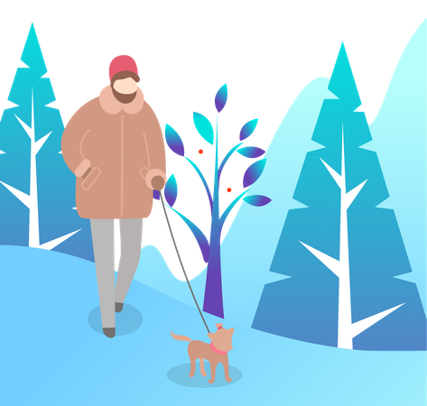 Garçon marchant avec un chien  Illustration