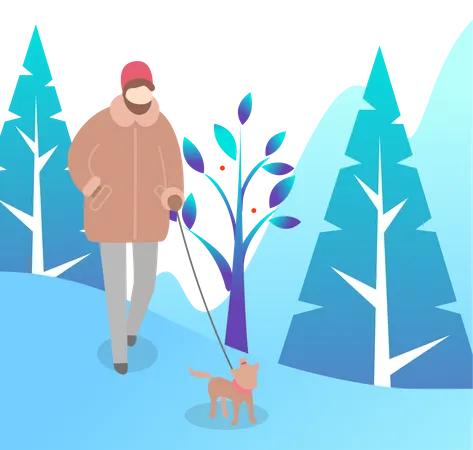 Garçon marchant avec un chien  Illustration