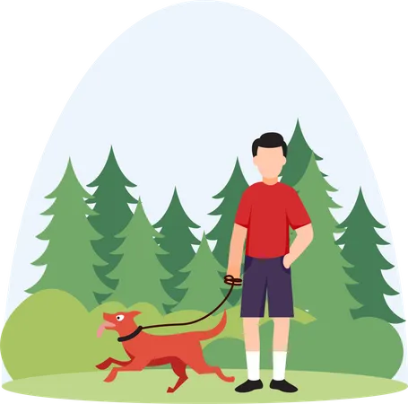 Garçon marchant avec un chien  Illustration