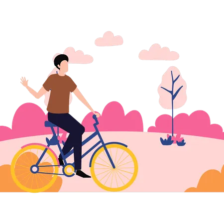 Garçon, faire du vélo dans le parc  Illustration