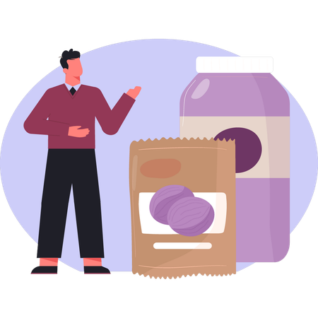 Garçon racontant l'histoire d'un paquet de café  Illustration