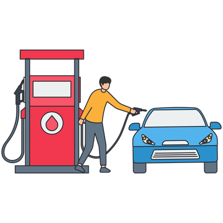 Garçon faisant le plein de carburant dans une voiture  Illustration