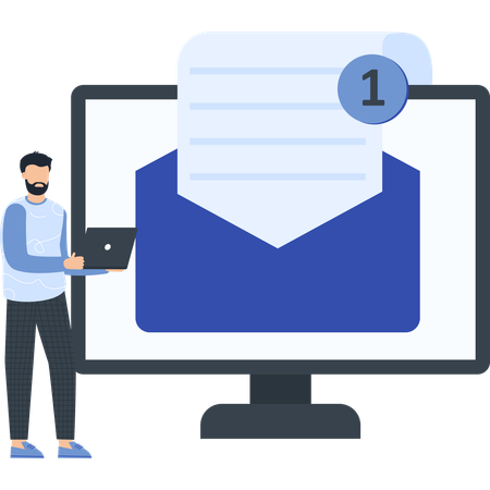 Garçon recevant une notification par e-mail  Illustration