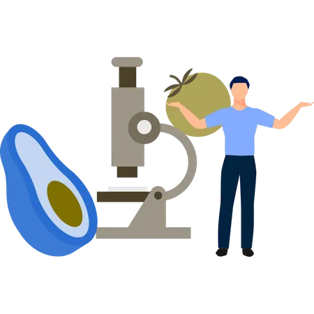 Garçon faisant des recherches au microscope  Illustration