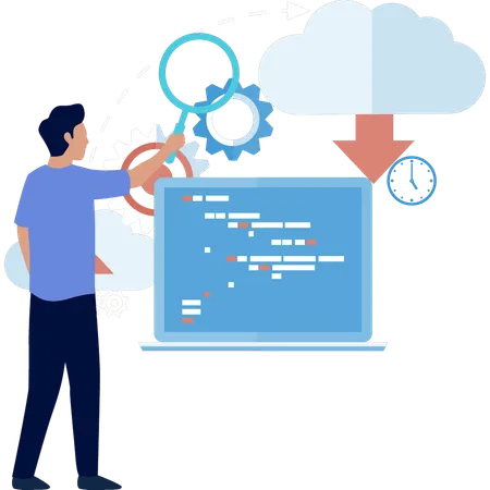 Garçon à la recherche de données dans le cloud  Illustration