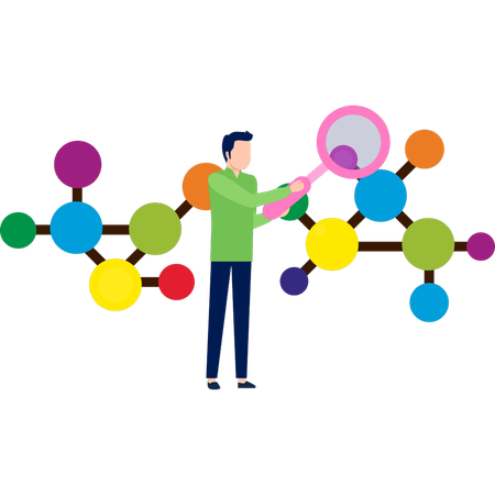 Garçon à la recherche de molécules atomiques  Illustration