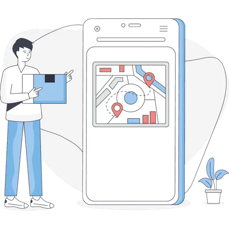 Garçon regardant l'emplacement en ligne  Illustration