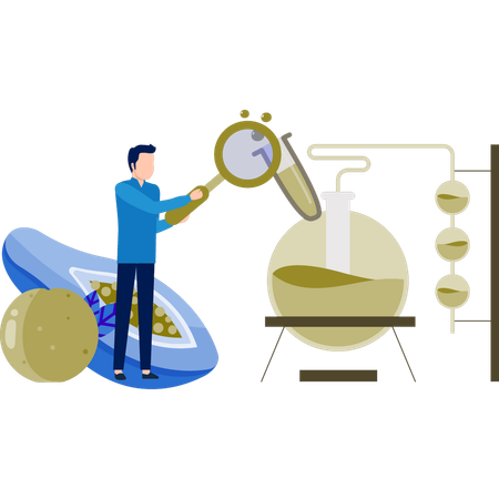 Garçon effectuant des recherches sur une molécule chimique  Illustration