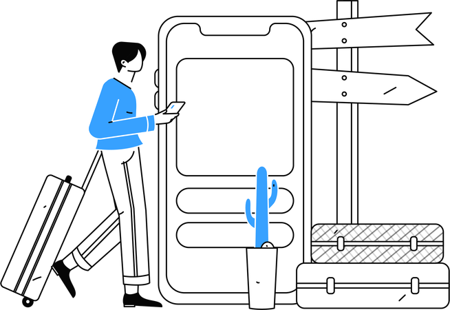 Garçon trouvant l'emplacement à l'aide d'un mobile  Illustration