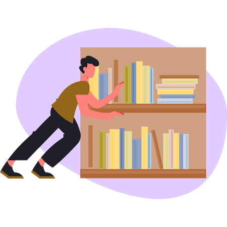 Un garçon cherche des livres dans la bibliothèque  Illustration