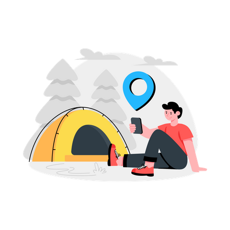 Garçon à la recherche d'un emplacement de camping  Illustration