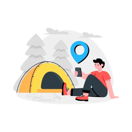 Garçon à la recherche d'un emplacement de camping  Illustration