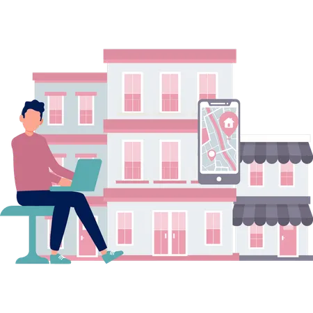 Un garçon cherche le chemin de sa nouvelle maison  Illustration