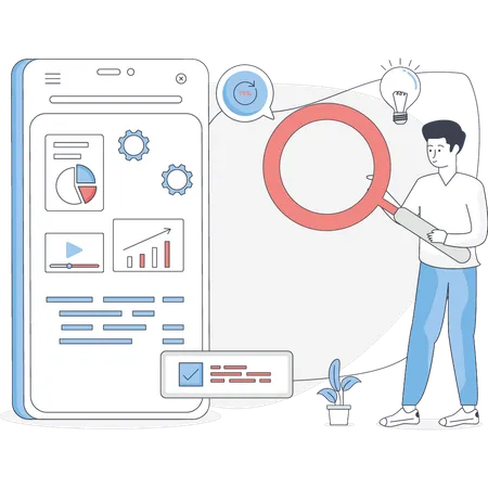 Garçon à la recherche d'une stratégie commerciale  Illustration