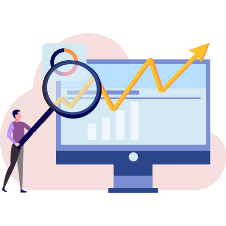 Garçon recherchant sur un graphique d'affaires  Illustration