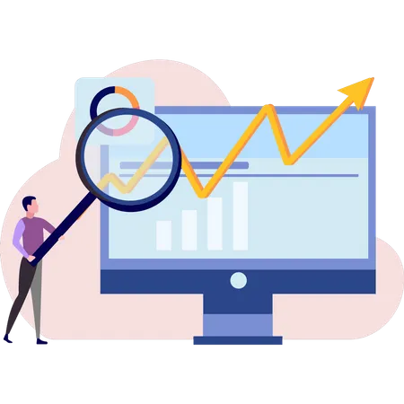 Garçon recherchant sur un graphique d'affaires  Illustration