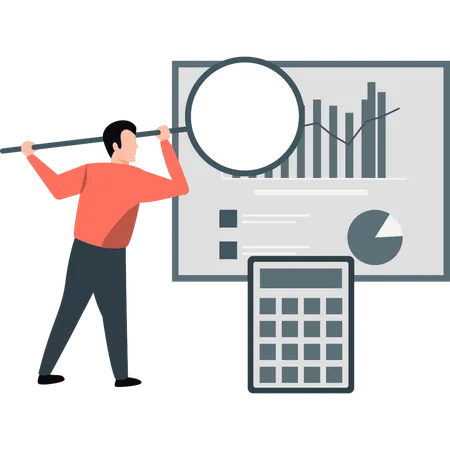 Un garçon étudie un graphique de croissance d'entreprise  Illustration