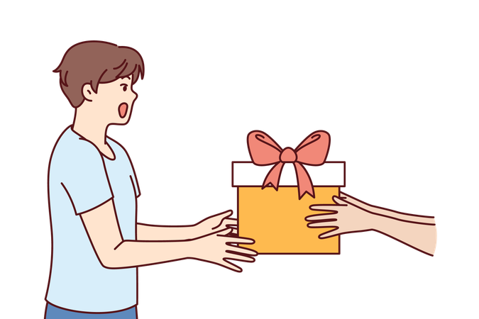 Un garçon reçoit un cadeau surprise  Illustration