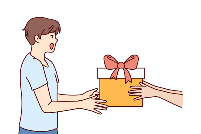 Un garçon reçoit un cadeau surprise  Illustration