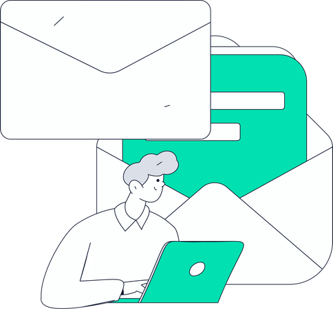 Un garçon reçoit une notification par e-mail  Illustration