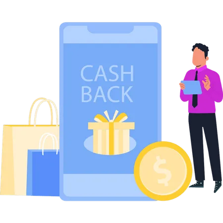 Garçon regardant la récompense Cashback  Illustration