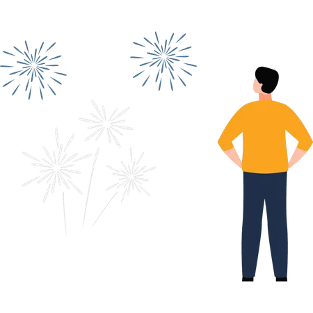 Garçon regardant des feux d'artifice en vacances  Illustration