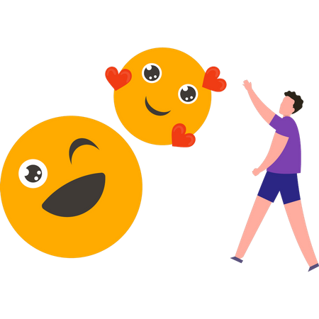 Garçon regardant des emojis  Illustration