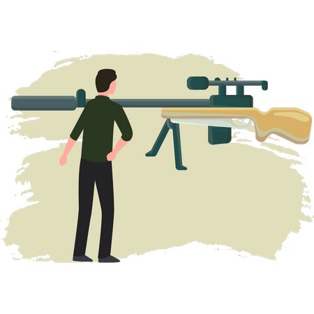 Garçon regardant fusil fusil  Illustration
