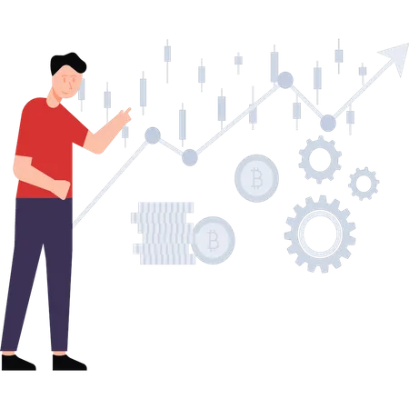 Garçon regardant la gestion du Bitcoin  Illustration