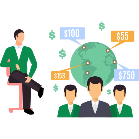 Garçon regardant les gens du financement participatif mondial  Illustration