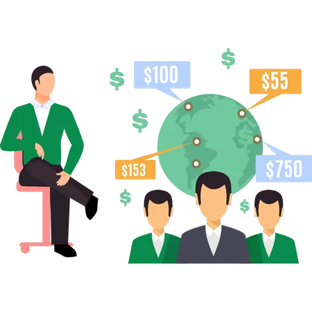 Garçon regardant les gens du financement participatif mondial  Illustration