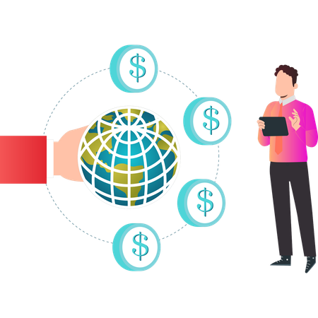 Garçon regardant la finance mondiale  Illustration