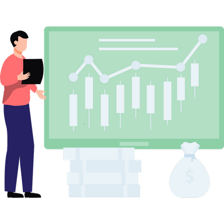 Garçon regardant un graphique analytique  Illustration