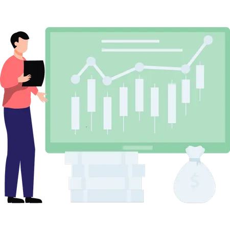 Garçon regardant un graphique analytique  Illustration