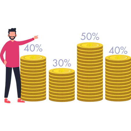 Garçon regardant le graphique du revenu de l'entreprise  Illustration