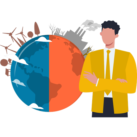 Garçon regardant le changement climatique mondial  Illustration