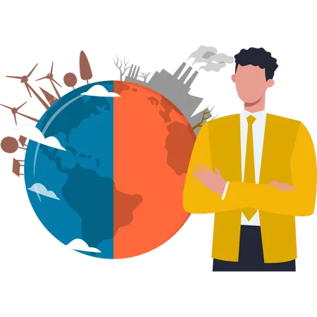 Garçon regardant le changement climatique mondial  Illustration