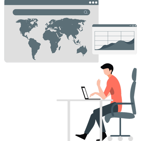 Garçon regardant le mur du monde  Illustration
